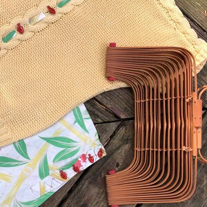 Vintage 40s Bamboo Accordion Purse 1940s Fish Basket Folding Bag Occupied Japan Slat Handbag image 6