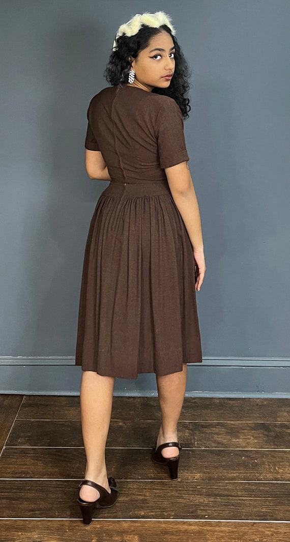 Doris Dodson 1940’s Brown Rayon Dress S ~ Fuzzy W… - image 6