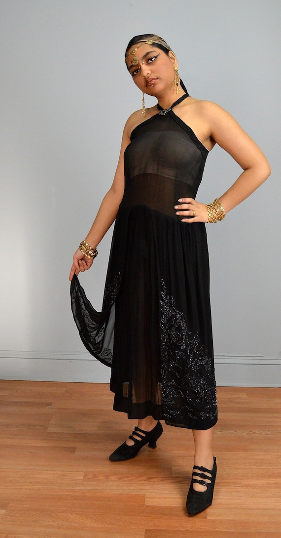 Rare 1920s Sheer Beaded Chiffon Dress & Purse Set ~ Flapper Evening Gown  Black Satin Set S M - Etsy