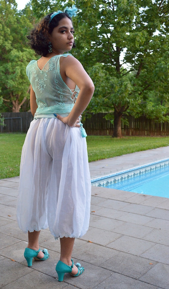 1910s Sheer Harem Pants Ensemble S Vintage Aqua Tam… Gem
