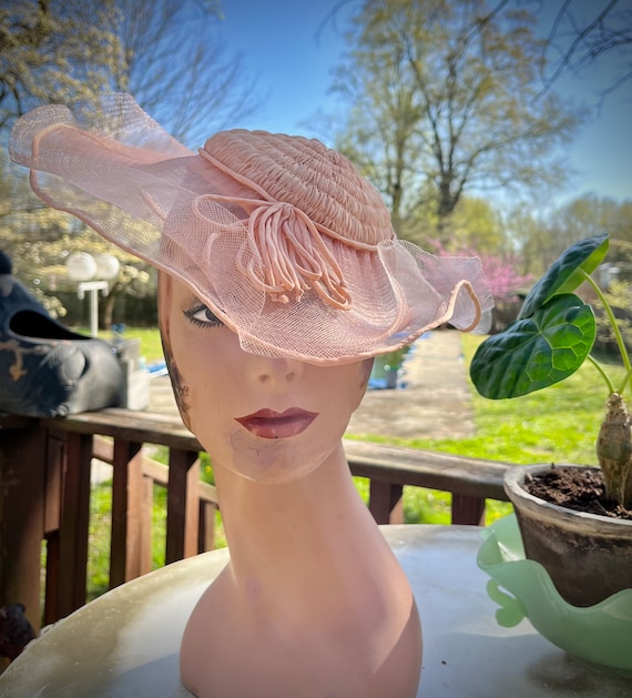 Vintage Elegant Rose Peach Women\'s Hat Pink Peach Ombre Kentucky Derby Hat, High Tea Ivory White  main image 2