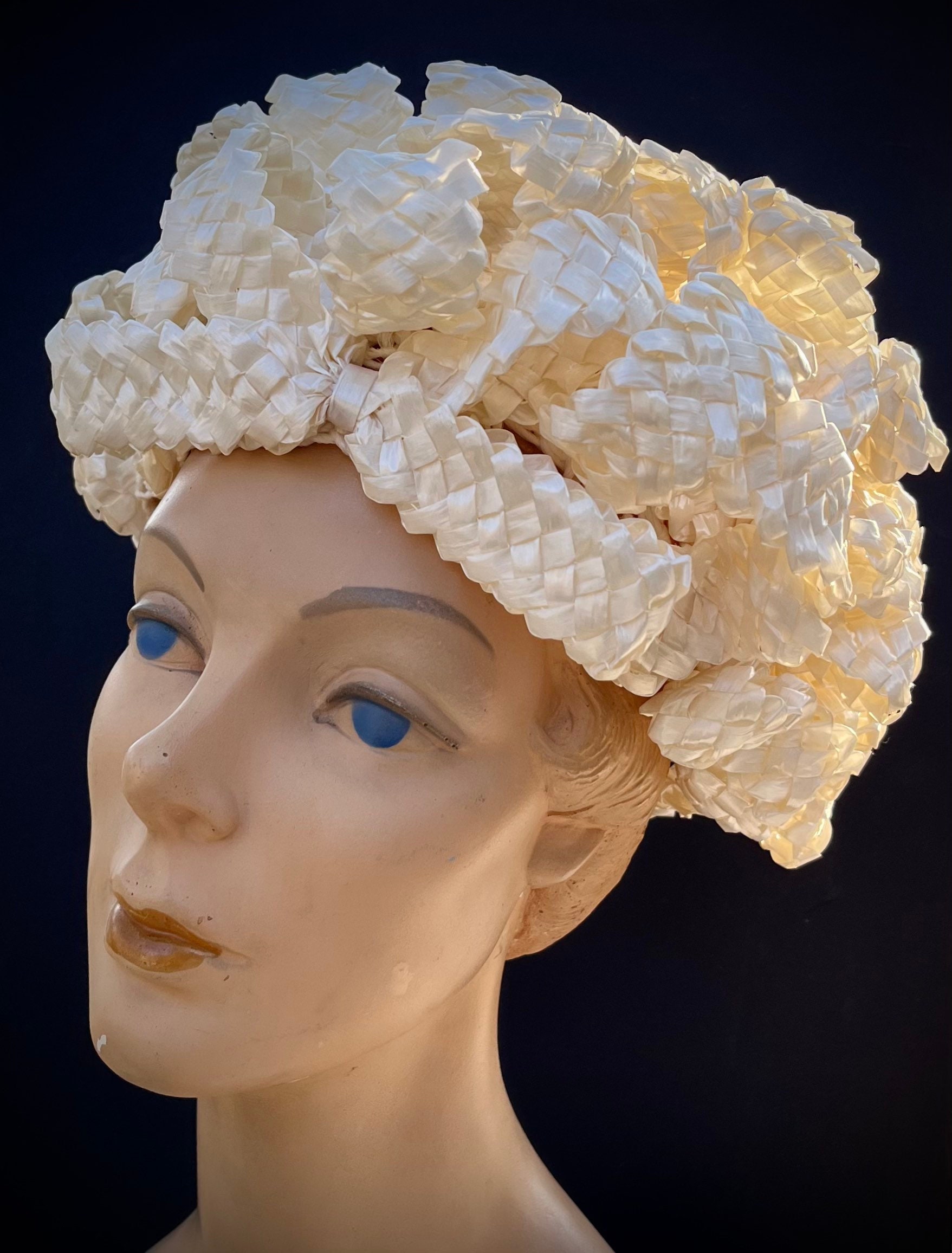 Don Anderson Looped Bows Hat ~ High Ivory Pillbox ~ Vintage 1960's Chic Braided Chapeau