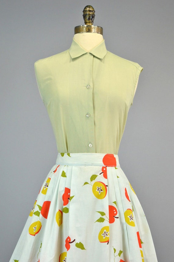 Novelty Fruit Print Vintage 1950s Full Skirt Shir… - image 7