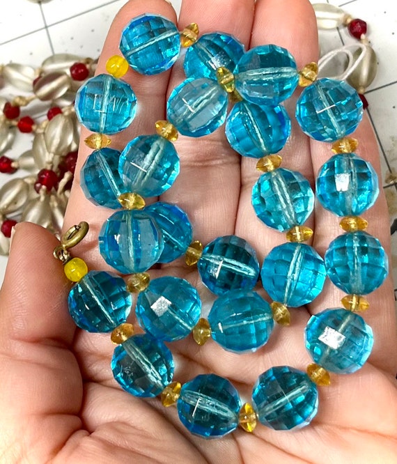 1930s Disco Ball Aqua Glass Necklace ~ Vintage Bl… - image 5