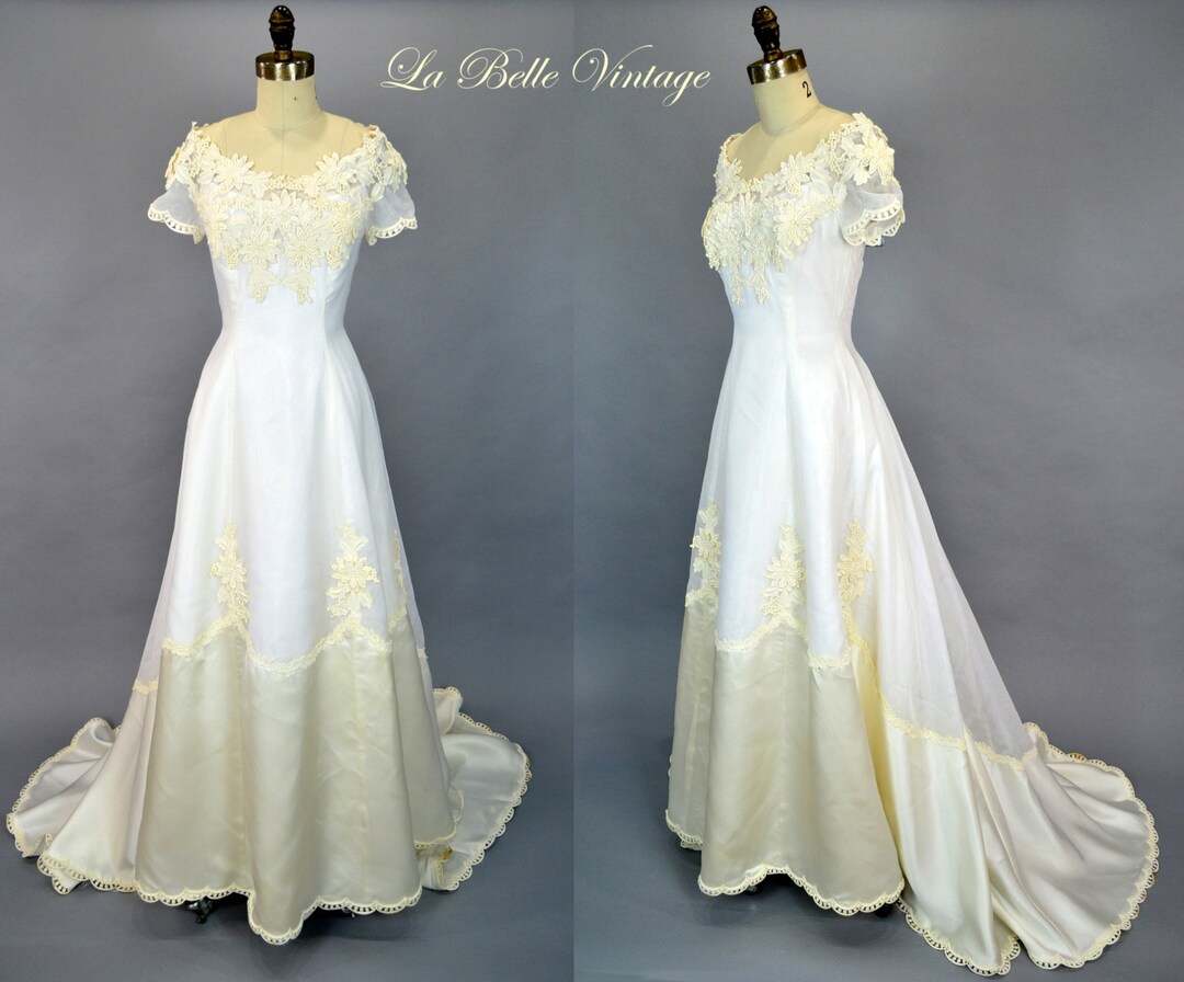 William Cahill off Shoulder Wedding Dress XS Vintage Guipure Lace