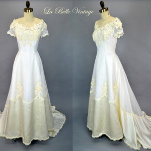 William Cahill Off Shoulder Wedding Dress XS ~ Vintage Guipure Lace Bridal Gown ~ Covertible Bustle/Train ~Matching Slip