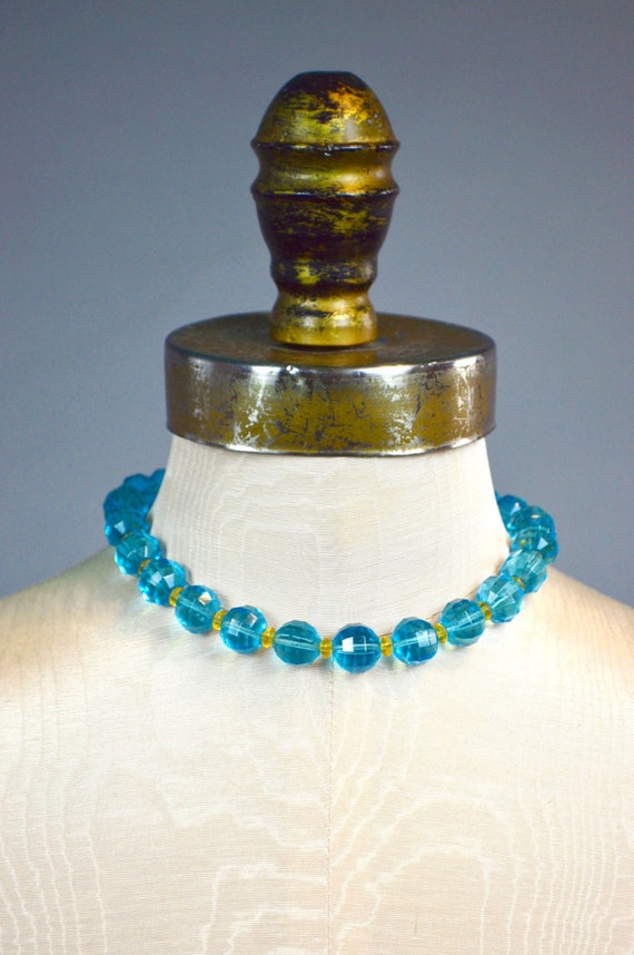 1930s Disco Ball Aqua Glass Necklace ~ Vintage Bl… - image 2