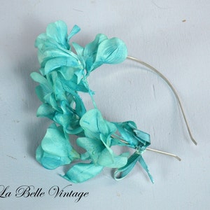 Aqua Blue Fascinator ~ 1950s Floral Headband ~ Reclaimed Vintage Flower Hair Accessory