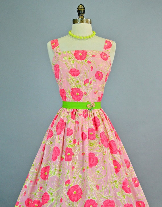 Poppy Print 1960s Cotton Floral Dress S Vintage S… - image 2