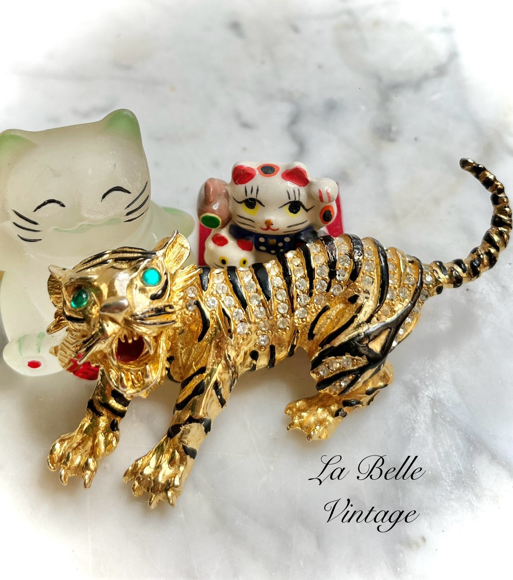 Pauline Rader Tiger Pin ~ Huge Vintage 1970's Brooch