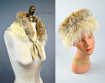 Vintage Fox Fur Collar Hat Scarf ~ Convertible Red Fox & Cashmere Wrap ~ Montaldos