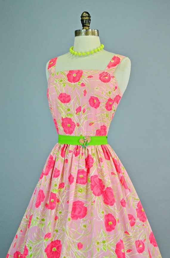 Poppy Print 1960s Cotton Floral Dress S Vintage S… - image 4