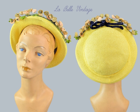 1940s Halo Hat Vintage Soft Yellow Straw Summer Fl