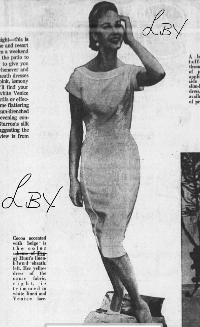 Peggy Hunt Linen Sheath XS S Vintage 1960s Lemon Yellow Dress Venise Lace & Bow Details image 6