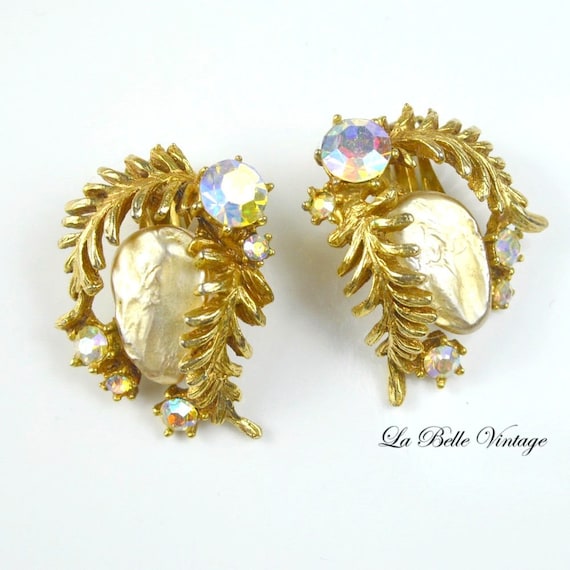 Har Vintage Earrings ~ 1950s Dragon Tooth Rhinesto