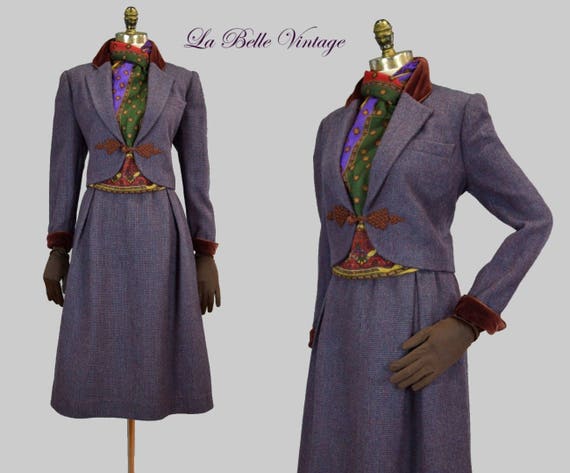 Oscar De La Renta Purple Tweed Suit Vintage 70s J… - image 1