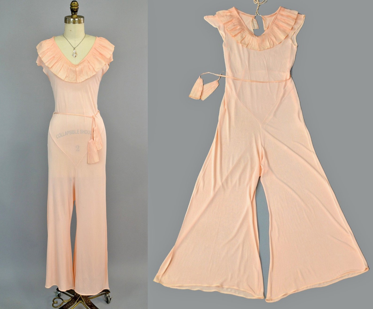 1930s Ruffled Jumpsuit Set S Vintage Art Deco Lace Over Dress Etsy