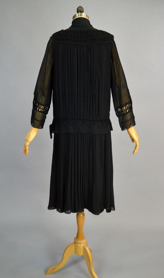 1920s Black Sheer Dress Vintage Chic Cord Embroid… - image 9