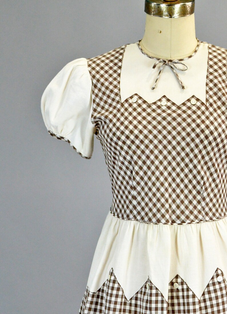 Joseph Love 1930s Cotton Gingham Dress XS Vintage Pique Checkered Petite Frock image 4
