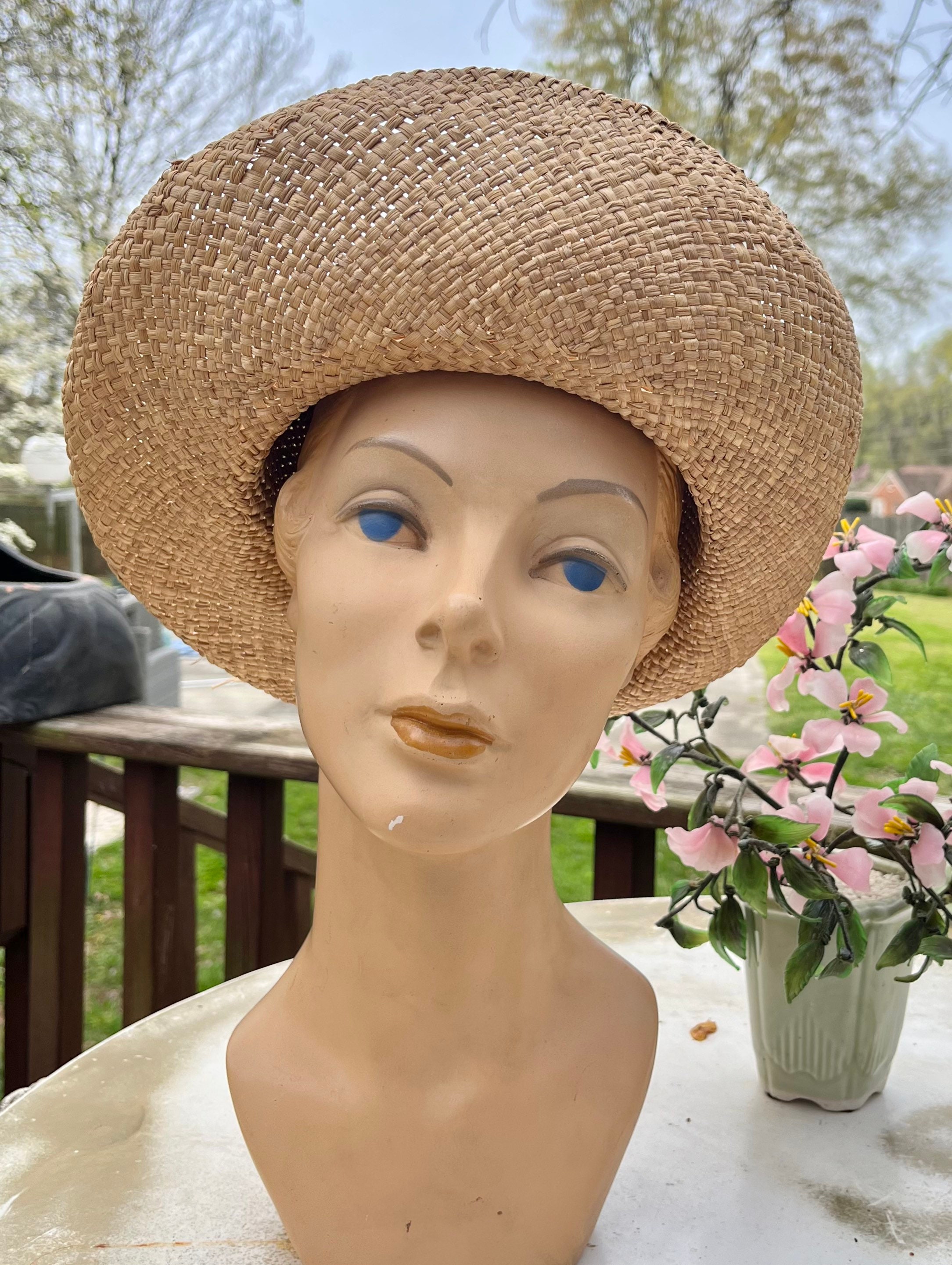 Vintage HARPER BROTHERS Tan Natural Woven Straw Sun Hat Cream Band Cherry Accent Vintage Floral Wheat Straw Hat: Retro Summer Garden Party  main image 3