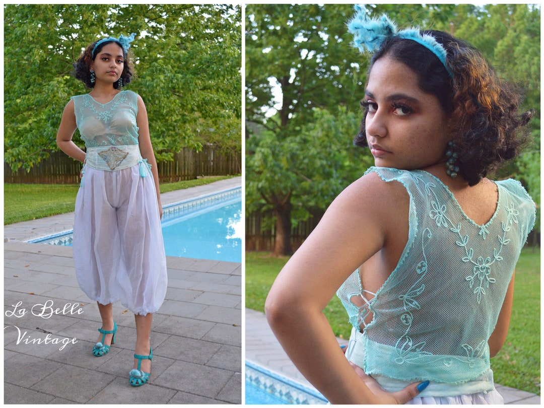 1910s Sheer Harem Pants Ensemble S Vintage Aqua Tambour Etsy