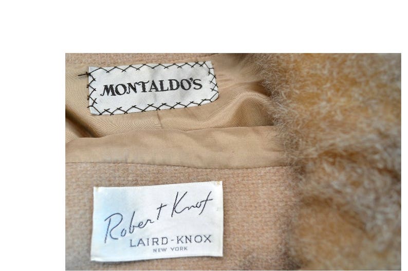 25/% SALE Robert Knox Tan Wool Suit S M Vintage 60s Jacket Pencil Skirt Set ~ Fur Collar