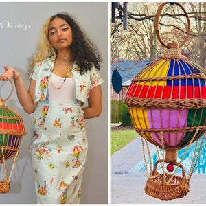 HUGE Novelty Hot Air Balloon Wicker Purse Vintage Colorful Handbag ~ Custom Creation