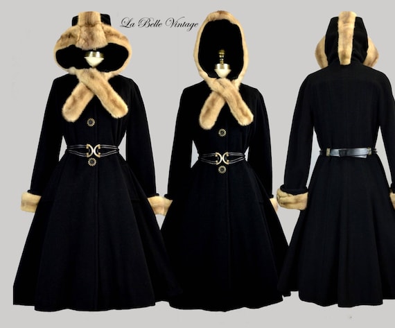 Full Skirt Hooded Princess Coat M Vintage Mohawk … - image 1