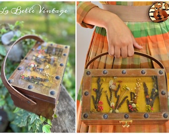 Garden Window Box Purse ~ Vintage Novelty Butterfly Ladybug Flowers Wooden Box Bag