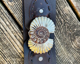 Ammonite Fossil Stone in Belt Buckle, Large and Stunning  display picture 2
