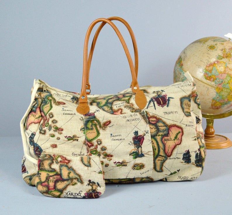 Antique World Print Travel Bag Vintage Retro Luggage