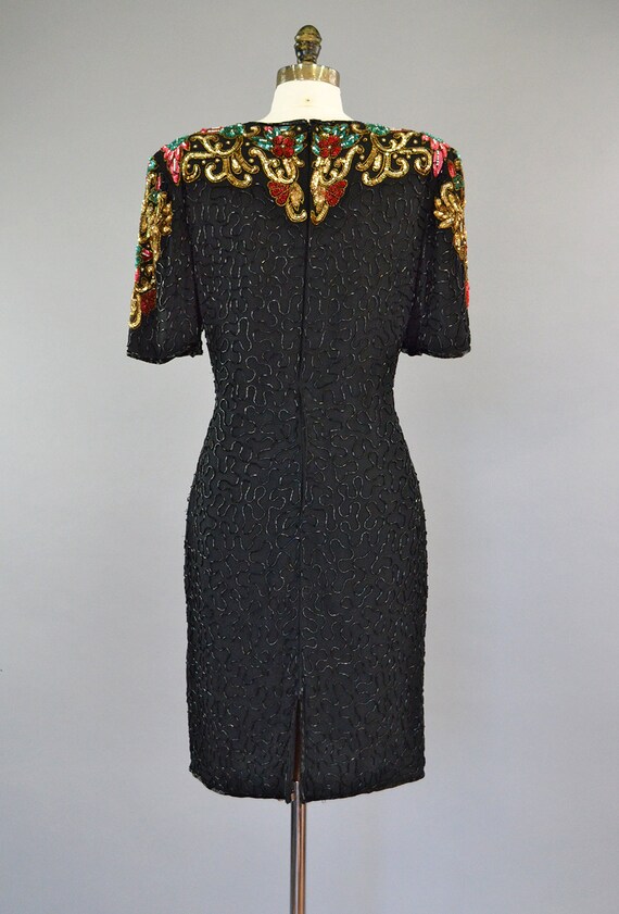 Colorful Sequin Cocktail Dress L Vintage Black Be… - image 6