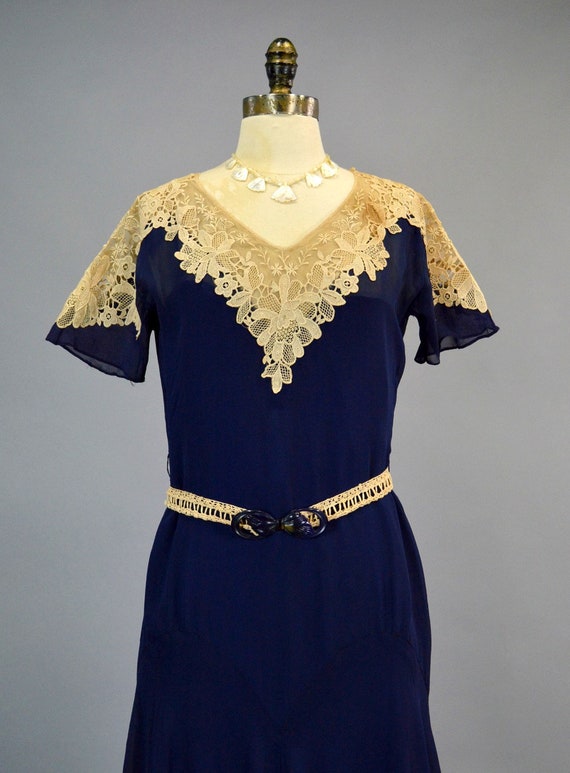 1930s Chiffon Dress S Antique Point de Gaze Vinta… - image 3