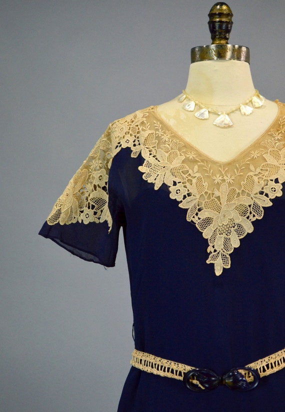 1930s Chiffon Dress S Antique Point de Gaze Vinta… - image 4