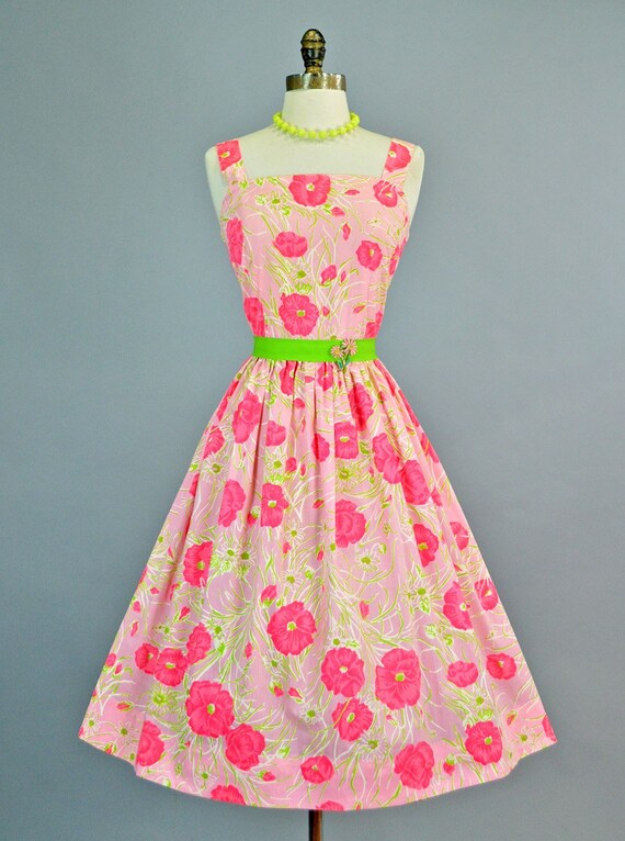 Poppy Print 1960s Cotton Floral Dress S Vintage S… - image 3