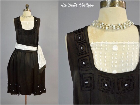 1920s Pannier Beaded Dress Vintage Art Deco Silk … - image 1