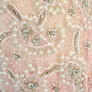 Extravagant Beaded Silk Bustle Gown XS S Vintage 1960s Pink Bejeweled Dress Rhinestone Pearls Makoff image 7