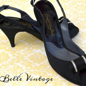 1950&#39;s Rhinestone Shoes US 5 UK 3 ~ Vintage Pinup Slingback Peep Toes ~ Barefoot Originals Stiletto High Heels