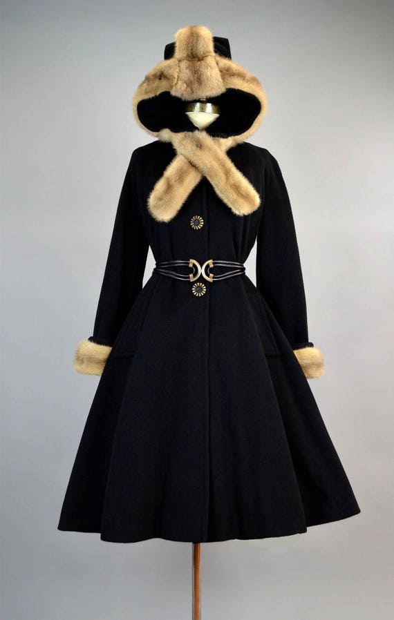 Full Skirt Hooded Princess Coat M Vintage Mohawk … - image 3
