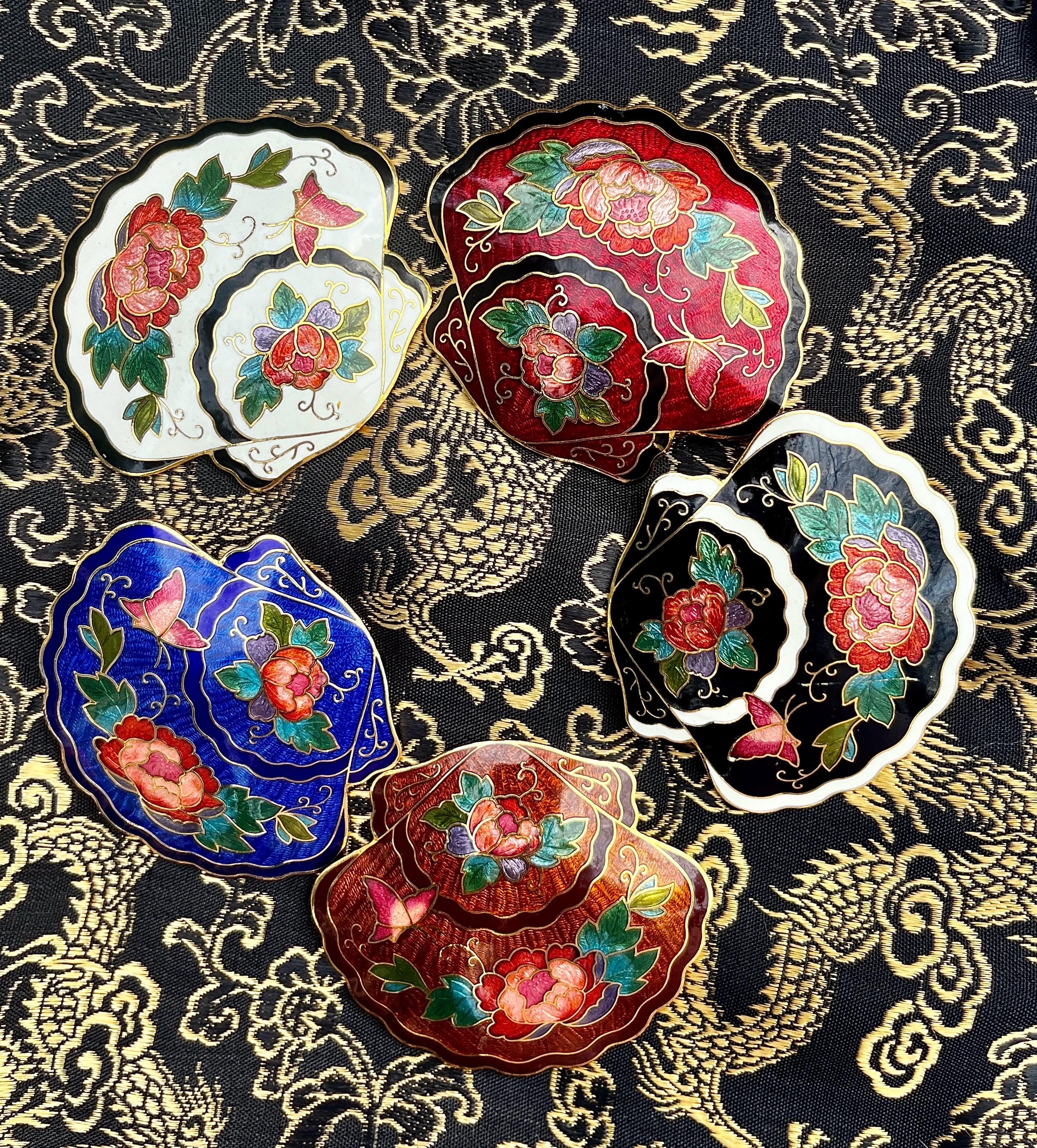 Asian Fan Belt Buckle Set ~ Vintage Cloisonné Stretch Belts  display picture 2