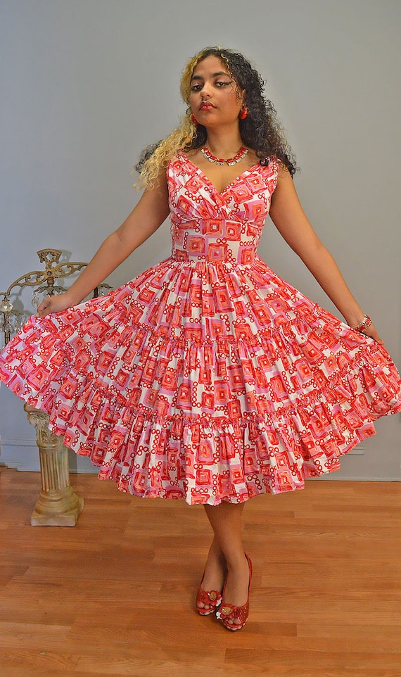 1950s Novelty Print Patio Pinup Dress S Vintage M… - image 2