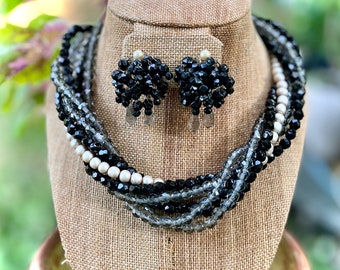 Robert De Mario 7 Strand Torsade Necklace and Waterfall Earrings