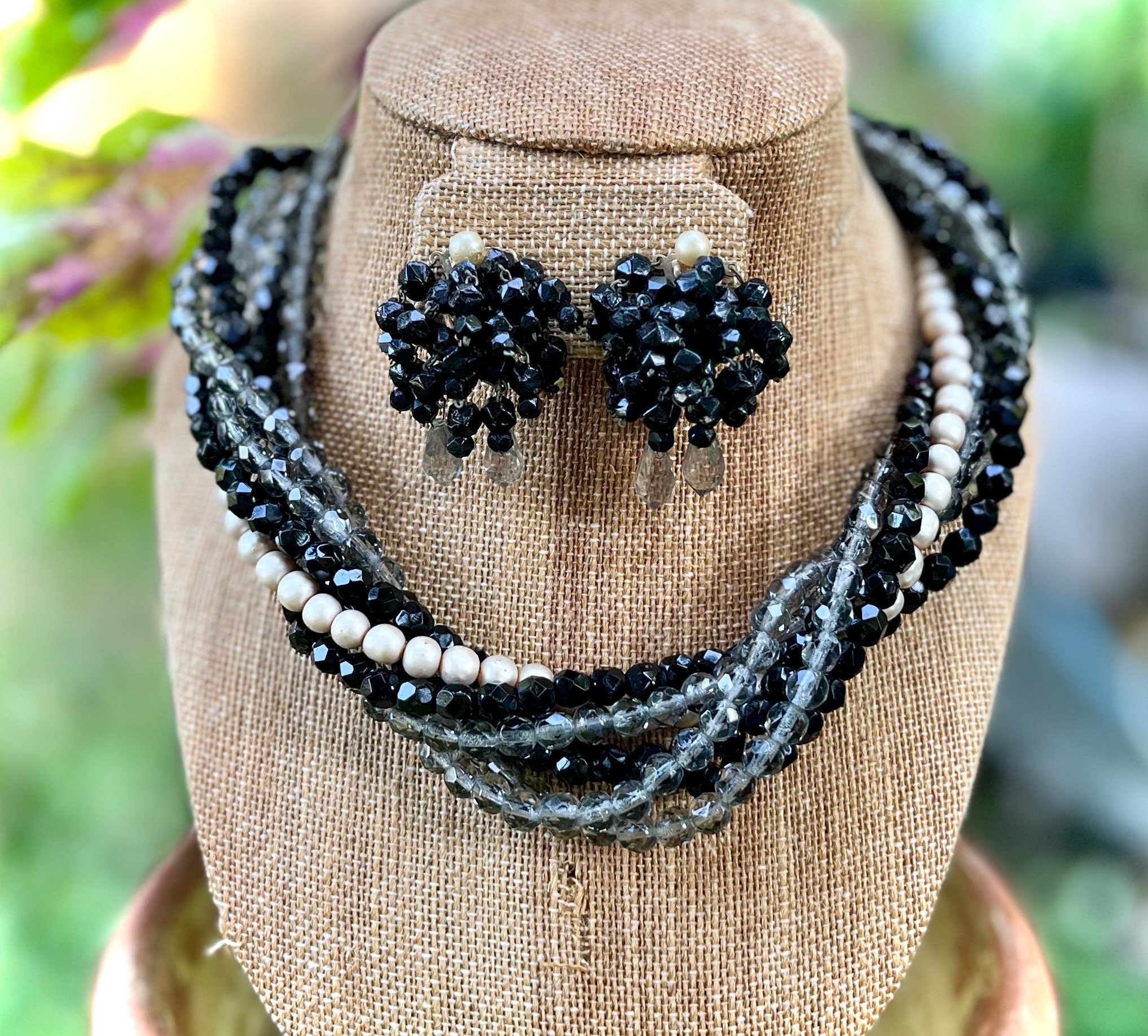 アクセサリー 80-90's Vintage Italy Torsade Necklace Robert De Mario 7 Strand Torsade Necklace and Waterfall Earrings