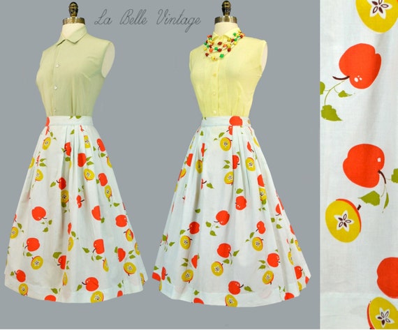 Novelty Fruit Print Vintage 1950s Full Skirt Shirt