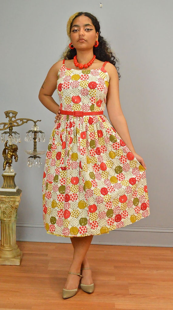 Pom Poms Novelty Print Sundress M Vintage 1950s S… - image 4