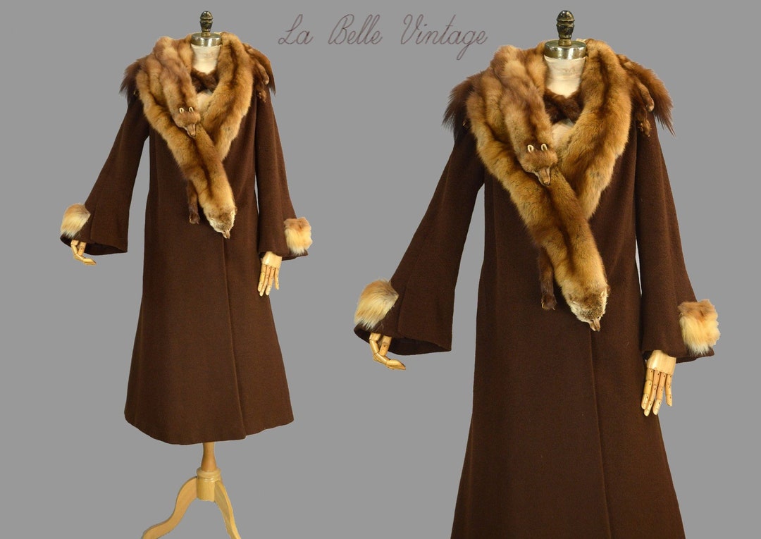 1930s Tailored Wool Coat Full Red Fox Fur Trim Vintage Collectible