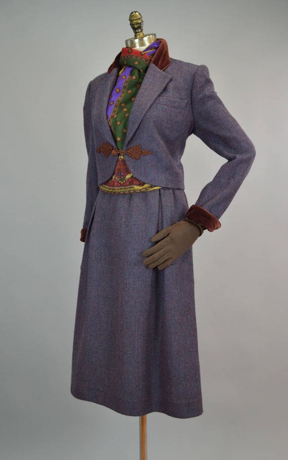 Oscar De La Renta Purple Tweed Suit Vintage 70s J… - image 4