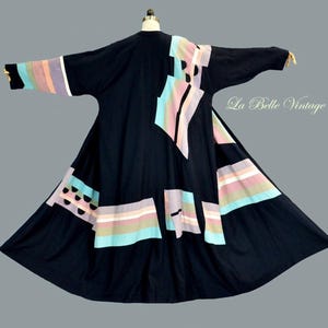 Vintage Wearable Art Linen Coat ~ Oversized Avant Garde Patchwork Duster XL XXL ~ 1970s Textile Artist Mary Byington ~ Delaunay Inspired