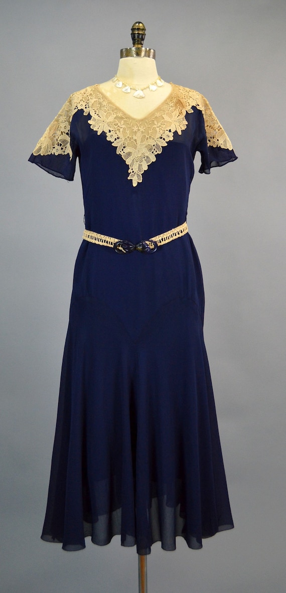 1930s Chiffon Dress S Antique Point de Gaze Vinta… - image 2