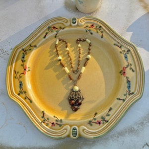 Neiger Brothers Galalith Necklace ~ Vintage 1930’s Czech Brass Choker ~ Large Art Deco Pendant Rivoli Bicone Detail